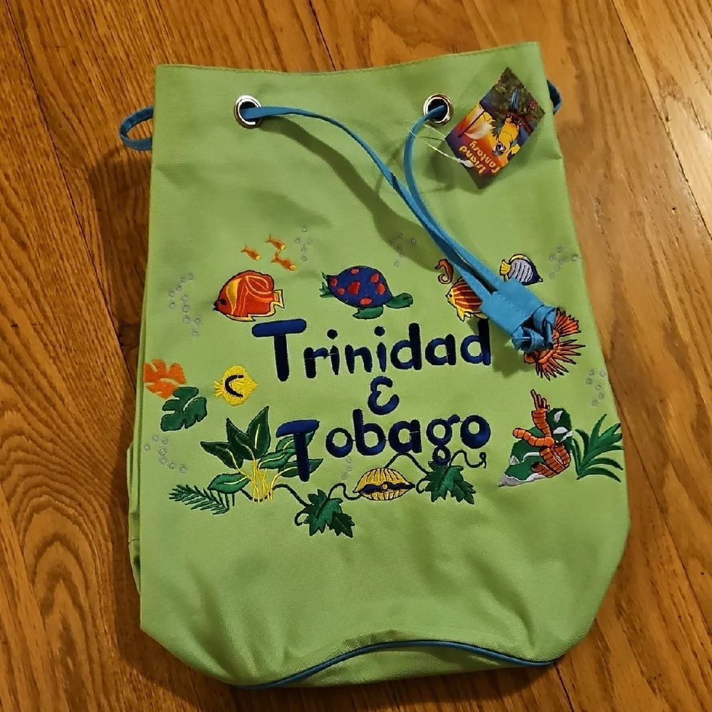 Trinidad & Tobago Green Drawstring Bag New Fish Tropical Backpack - Picture 1 of 8